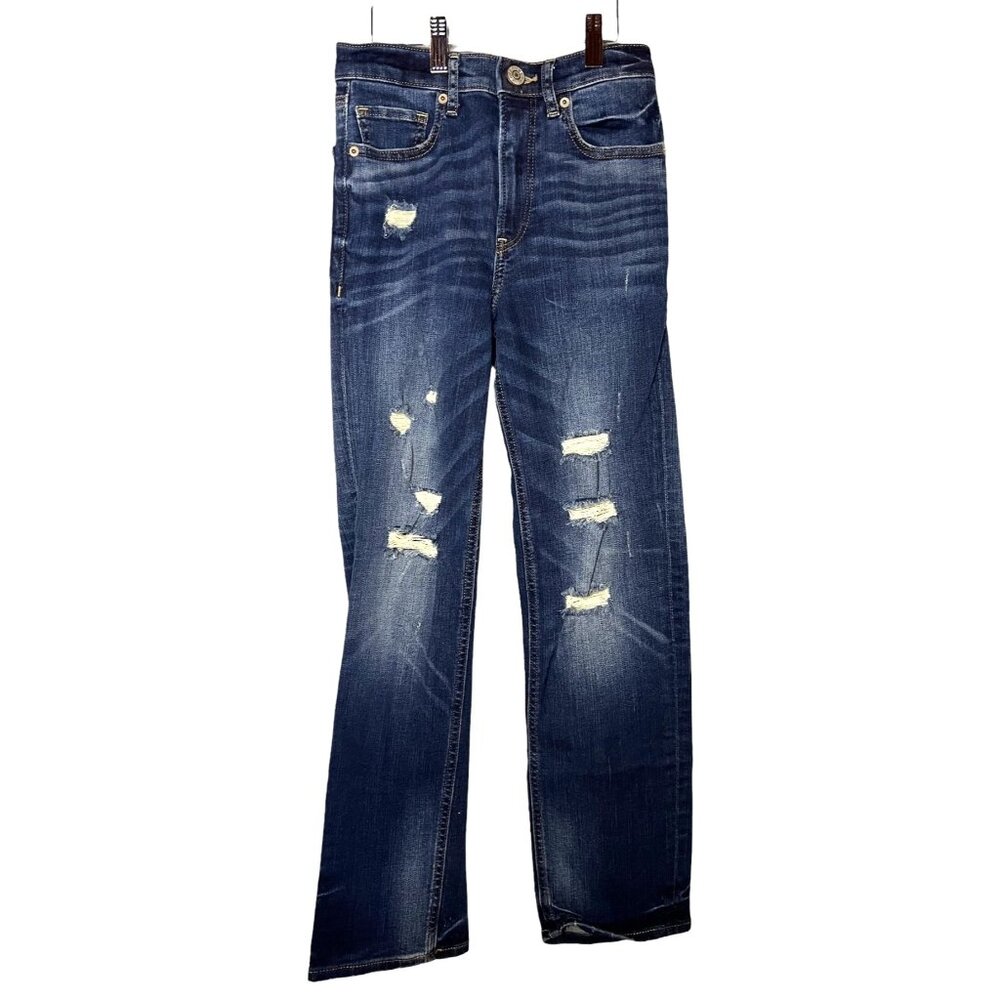 Express Womens High Rise Straight Ankle Distressed Blue Jeans 0R